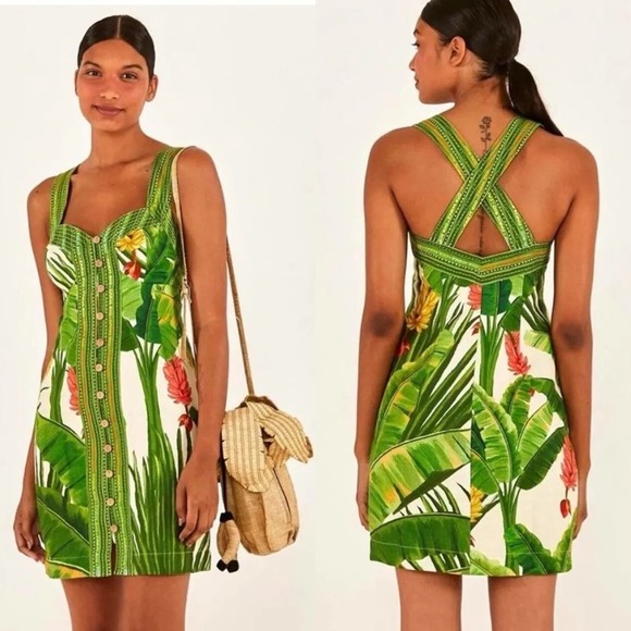 FARM Rio Dresses & Skirts - NWOT Farm Rio Fresh Forest Scarf Sweetheart-Neck Mini Dress M
